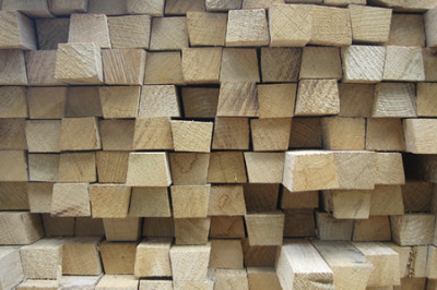 Oak House, oak timber stacked
